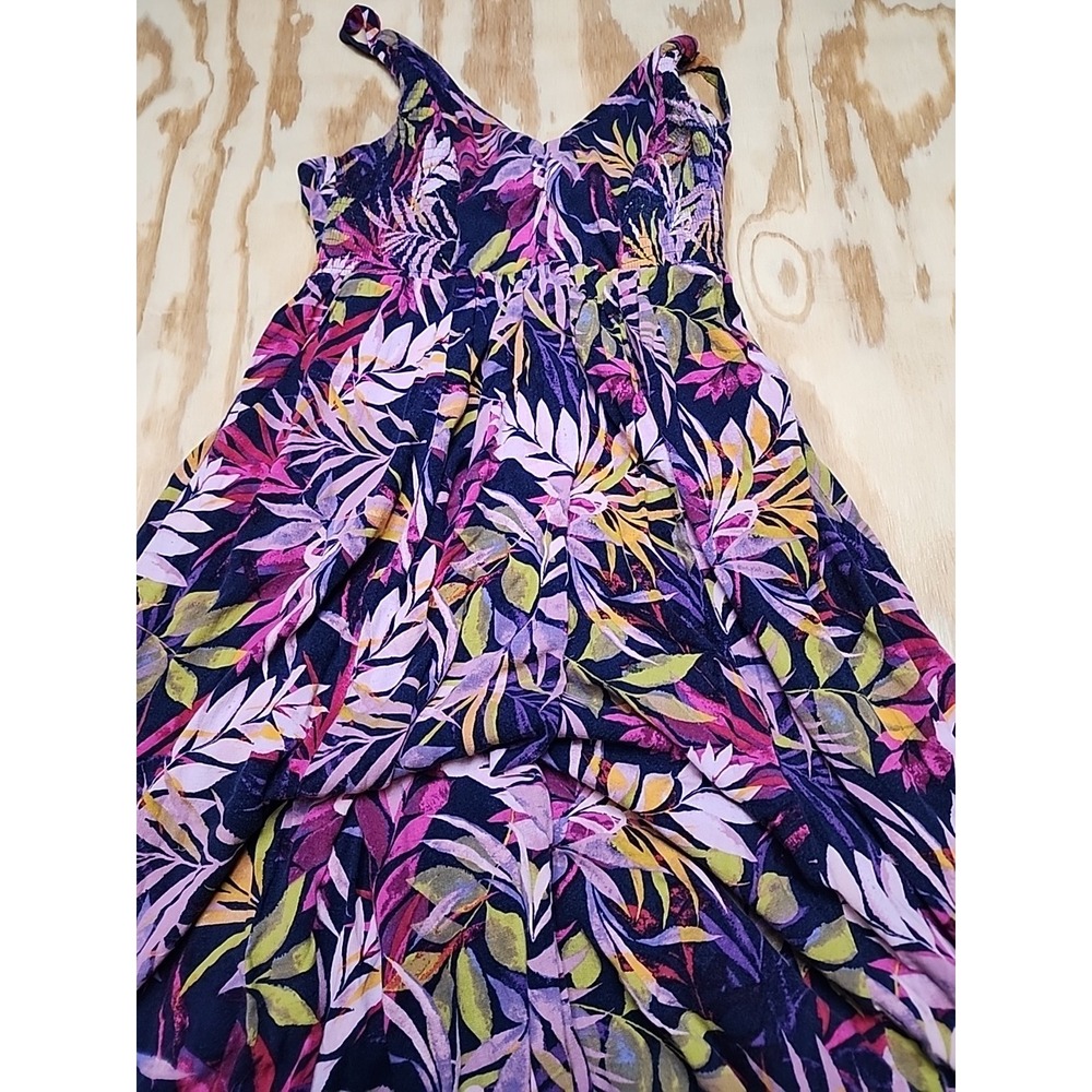 Torrid Size 00 Midi Lenny Smocked Bodice Tropical Print Dress Sleeveless